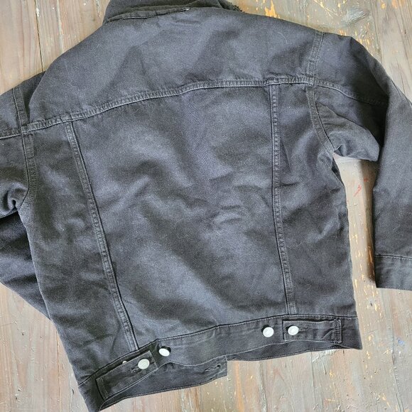 Black fleece lined denim jacket - Picture 3 of 4